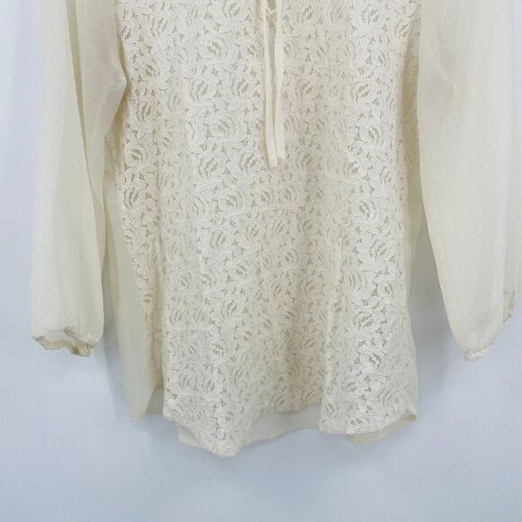 Lucky Brand Size Medium Ivory Floral Lace Front 3/4 Sleeve Boho Blouse Top - Picture 3 of 7